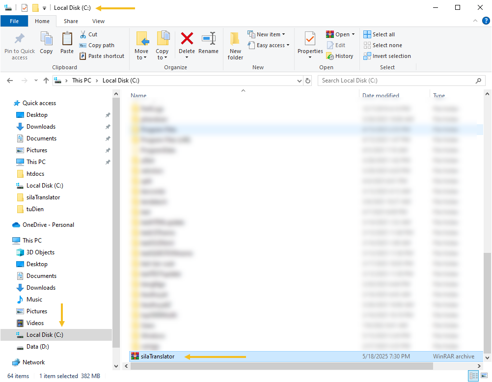 Copy file và đưa vào ổ C