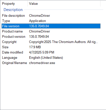 Phiên bản Chrome Driver